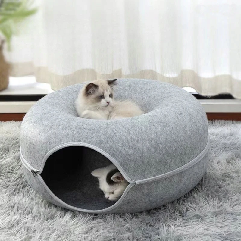 PetJet kačių guolis-tunelis Donut 60 cm – veltinis, pilkas, 2 viename