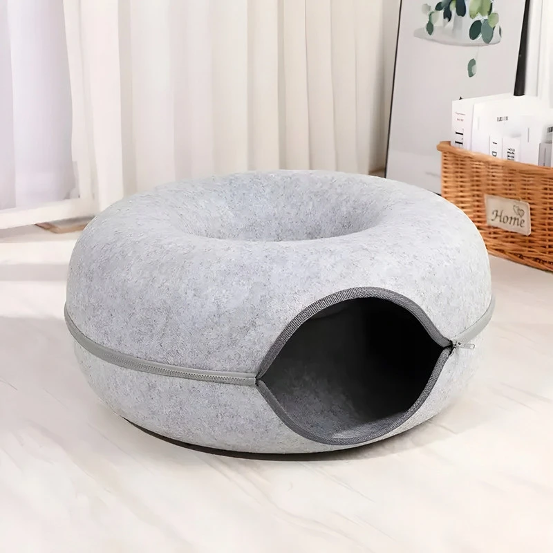 PetJet kačių guolis-tunelis Donut 60 cm – veltinis, pilkas, 2 viename