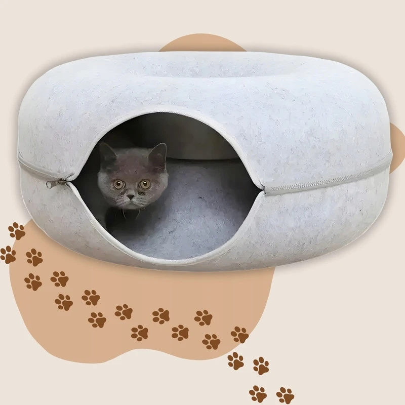 PetJet kačių guolis-tunelis Donut 60 cm – veltinis, pilkas, 2 viename