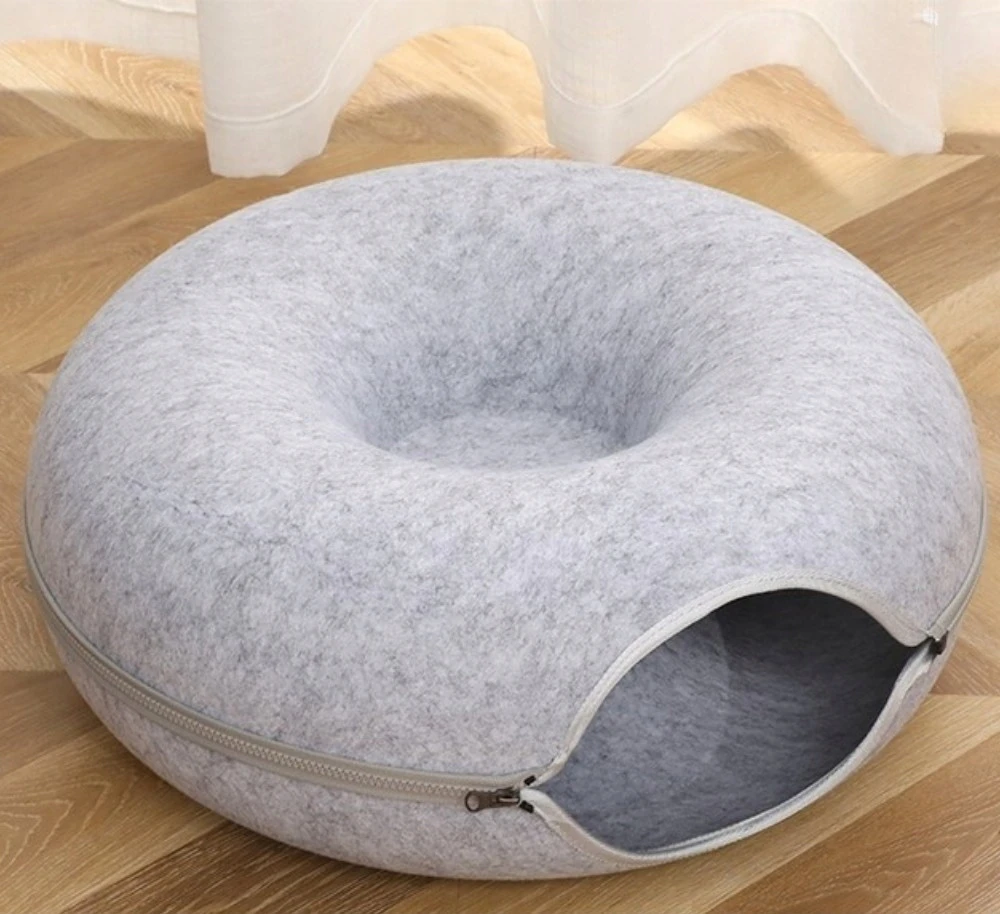 PetJet kačių guolis-tunelis Donut 60 cm – veltinis, pilkas, 2 viename