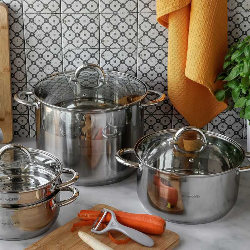 Plieninis indukcinis puodas su dangčiu didelis HIGH Konighoffer Faro 10 l 26cm