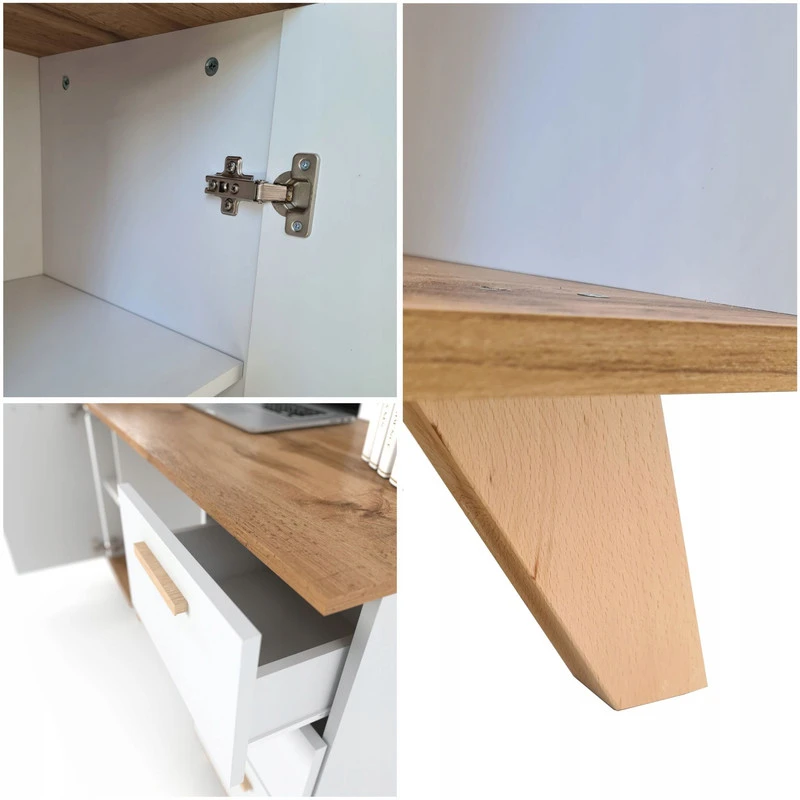 Rašomasis stalas Oslo 138 x 50 x 75 cm, baltas, 3 stalčiai, 1 durelės, skandinaviško stiliaus