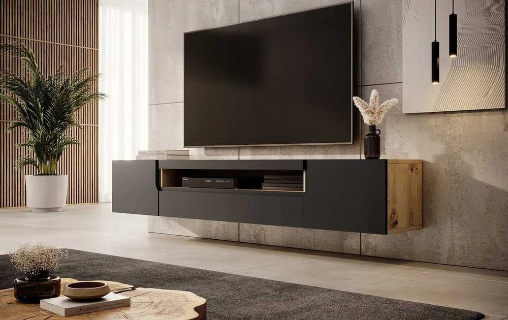 TV staliukas SFM Televizoriaus spintelė universali komoda pastatoma ir pakabinama 200x36,8x41,2 cm Odyn