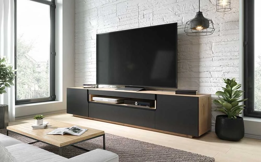 TV staliukas SFM Televizoriaus spintelė universali komoda pastatoma ir pakabinama 200x36,8x41,2 cm Odyn