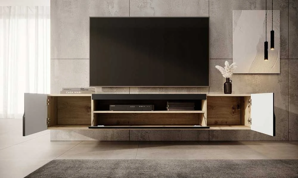 TV staliukas SFM Televizoriaus spintelė universali komoda pastatoma ir pakabinama 200x36,8x41,2 cm Odyn