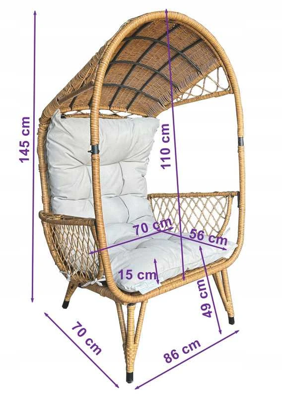 Sodo fotelis KOKONAS iš technoratano su pagalvėmis boho stilius balkono ir terasos kėdė