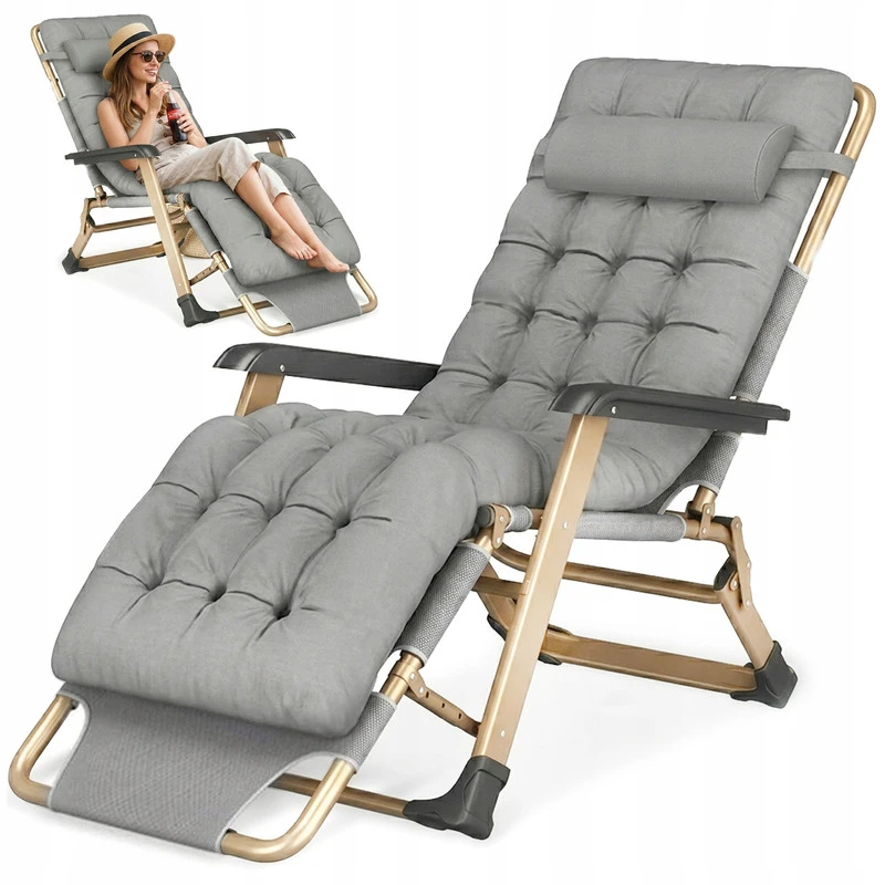 Sulankstomas sodo gultas su pagalve LAZYhome – reguliuojamas, plieno rėmas, 178 cm
