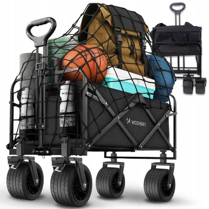 Vežimėlis Wozinsky WZP-100 pliažas, turistinis, sodo, patvarūs, platūs ratai, su apsauginis tinklelis iki 100 kg - juoda