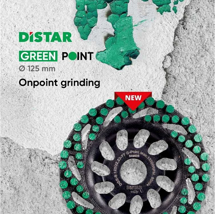 125 mm betono, dažų, klijų, lako, polirmerų šlifavimo diskas Distar Žalias Point
