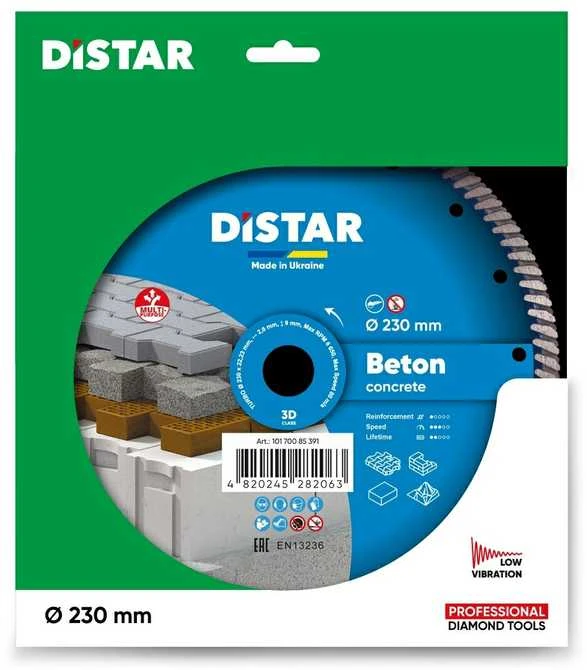 230 x 22,23 mm DISTAR TURBO BETON Deimantinis diskas armuotam betonui, betonui, plytoms, trinkelėms, klinkeriui pjauti