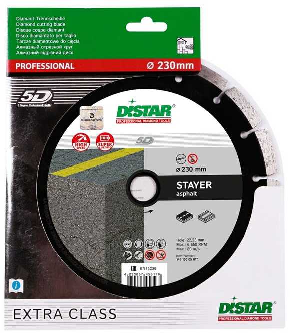 Deimantinis diskas sausam pjovimui DISTAR 1A1RSS STAYER; 22,23 mm