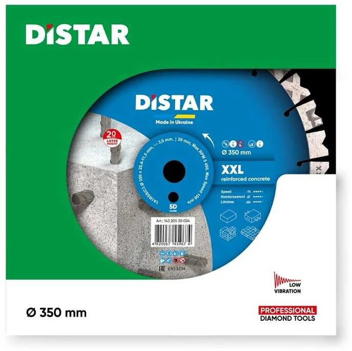 350 mm x 25.4 Distar XXL 20mm deimantinis armuoto betono pjovimo diskas