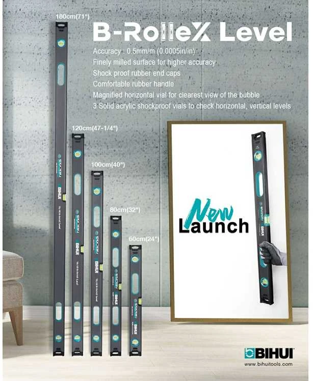 BIHUI B-Rollex 180 cm smūgiams atsparus aliumininis gulsčiukas