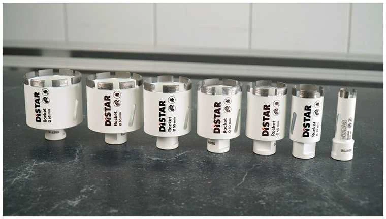Distar ROCKET karūnėlės plytelėms, granitui, 20mm, 35mm, 45mm, 50mm, 55mm, 65mm, 68mm M14 jungtis, Karūnėlės skersmuo: 55 mm
