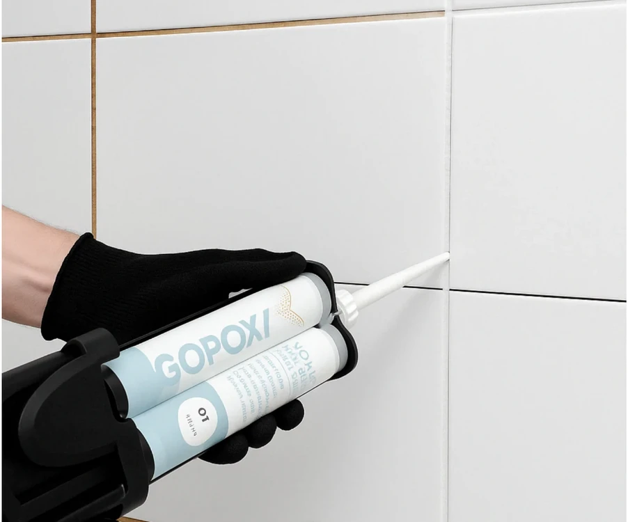 GoPoxy Poly 01 Baltas - dvikomponentis plytelių tarpų glaistas, 400 ml kartridžas