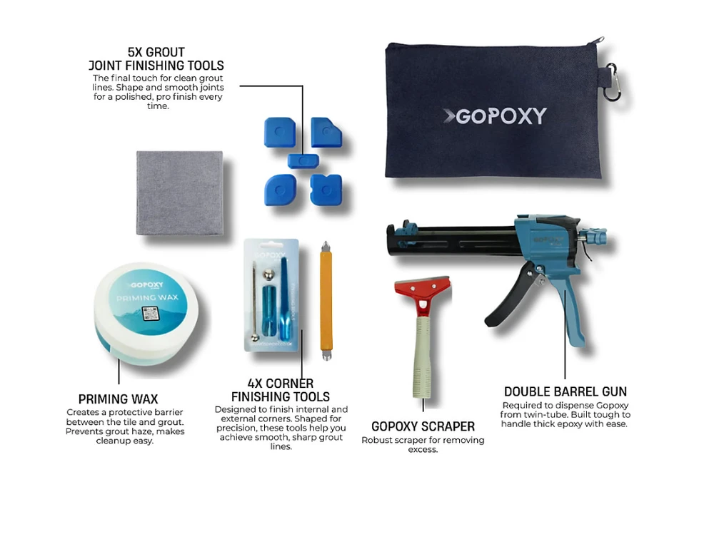 GoPoxy Tool kit rinkinys su vašku ir pistoletu, epoksidiniam plytelių glaistui