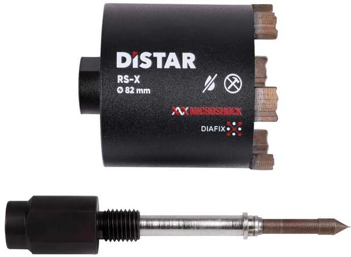 Grąžtas Deimantinė karūna rozetėms gręžti 68 mm, 72 mm, 82 mm RS-X Centrum, Distar su centratoriumi ir adapteriu iš M18 į M16, Karūnos skersmuo, mm: 72 mm