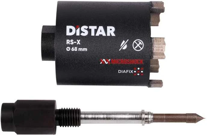 Grąžtas Deimantinė karūna rozetėms gręžti 68 mm, 72 mm, 82 mm RS-X Centrum, Distar su centratoriumi ir adapteriu iš M18 į M16, Karūnos skersmuo, mm: 72 mm