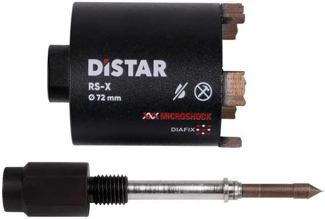 Grąžtas Deimantinė karūna rozetėms gręžti 68 mm, 72 mm, 82 mm RS-X Centrum, Distar su centratoriumi ir adapteriu iš M18 į M16, Karūnos skersmuo, mm: 72 mm