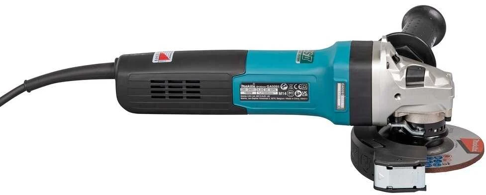 Makita GA5091X01 Kampinis šlifuoklis, 1900 W, 125 mm, SJS², AFT, Mechaninis stabdys, 2800-11500 min-1, antivibracinė šoninė rankena