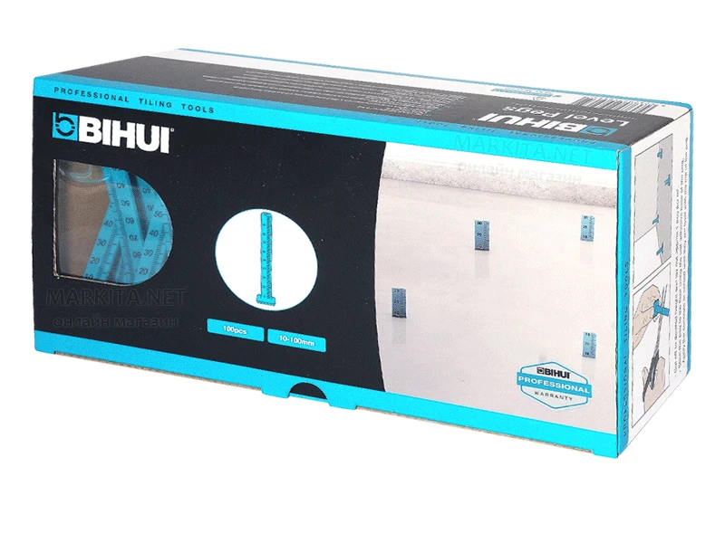 Liejamų grindų lygio matuokliai 10-100mm Bihui, klijuojami (100vnt.) MSLP100