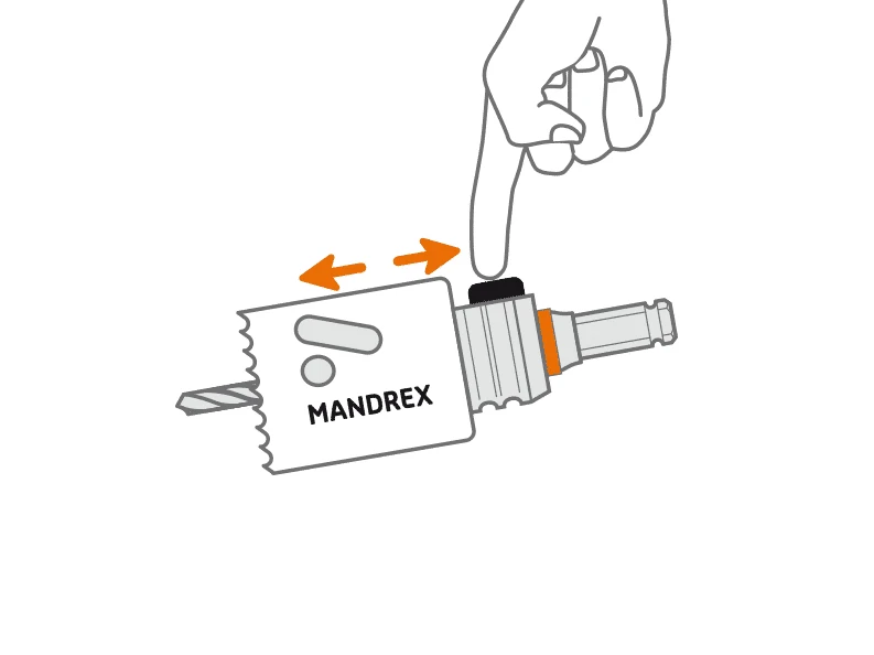 Mandrex One-Click Starter komplektas, 8.5 mm HEX, ilgas centr. grąžtas HSS+, 5 x jungtys 14-210mm karūnėlėms