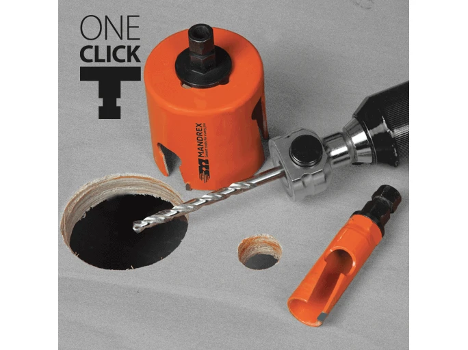 Mandrex One-Click Starter komplektas, 8.5 mm HEX, trumpas centr. grąžtas HSS+, 5 x jungtys 14-210mm karūnėlėms