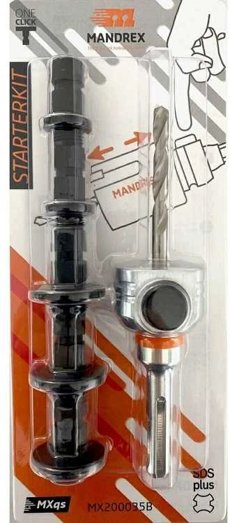 Mandrex One-Click Starter komplektas, SDS+, ilgas centr. grąžtas HSS+, 5 x jungtys 14-210mm karūnėlėms