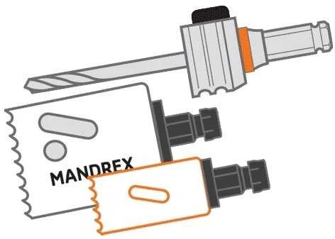Mandrex One-Click Starter komplektas, SDS+, ilgas centr. grąžtas HSS+, 5 x jungtys 14-210mm karūnėlėms