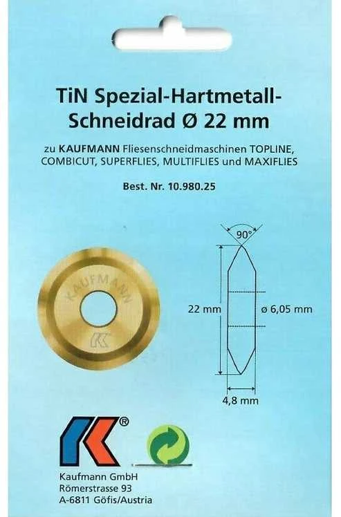 Plytelių pjovimo ratukas titaninis 22x6,05x4,8 mm Kaufmann