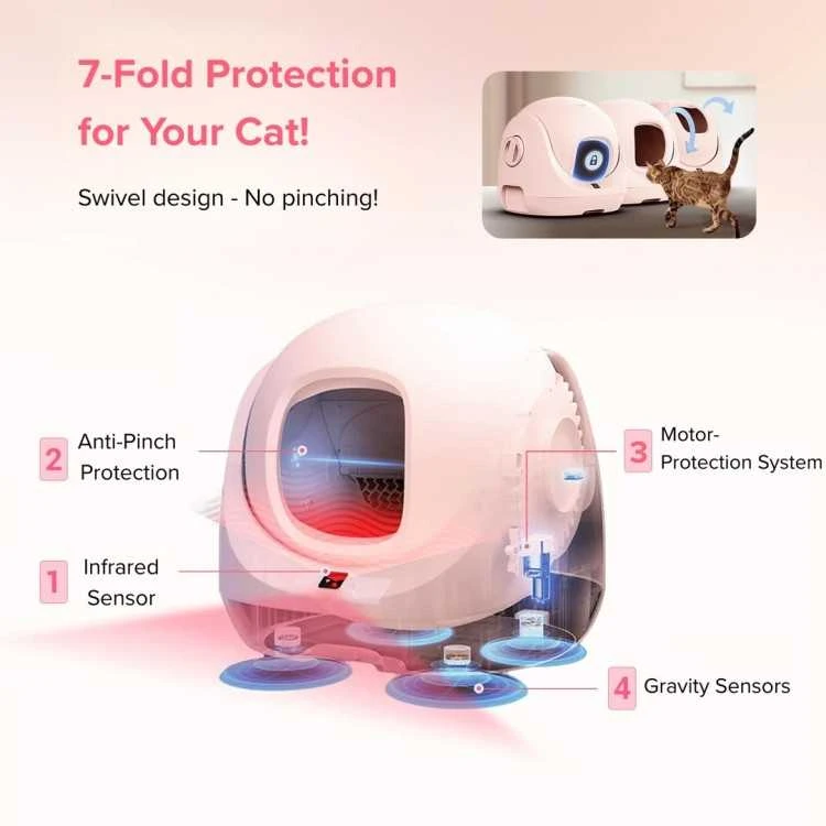 CATLINK BayMax Scooper SE Rožinis savaime išsivalantis automatinis išmanus kačių tualetas su APP