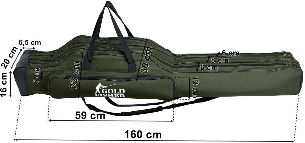 160 cm Gold Fisher meškerės užvalkalas, 3 skyriai