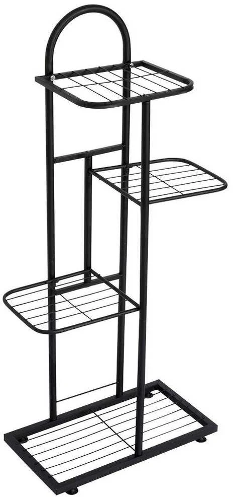 4 pakopų stovas gėlių vazonams, juodas metalas, 92 cm