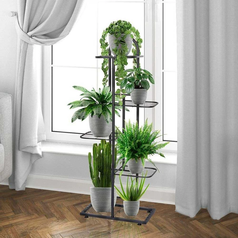 5 pakopų stovas gėlių vazonams, juodas metalas, 107 cm