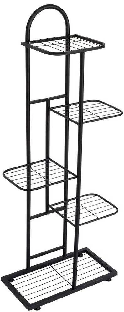 5 pakopų stovas gėlių vazonams, juodas metalas, 107 cm