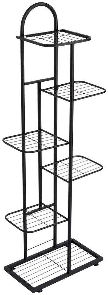 6 pakopų stovas gėlių vazonams, juodas metalas, 118 cm