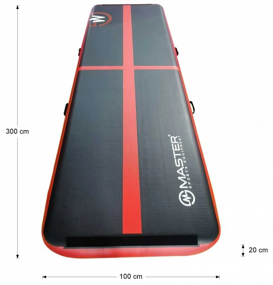 AirTrack pripučiamas gimnastikos kilimėlis MASTER 300 x 100 x 20 cm juodai raudonas