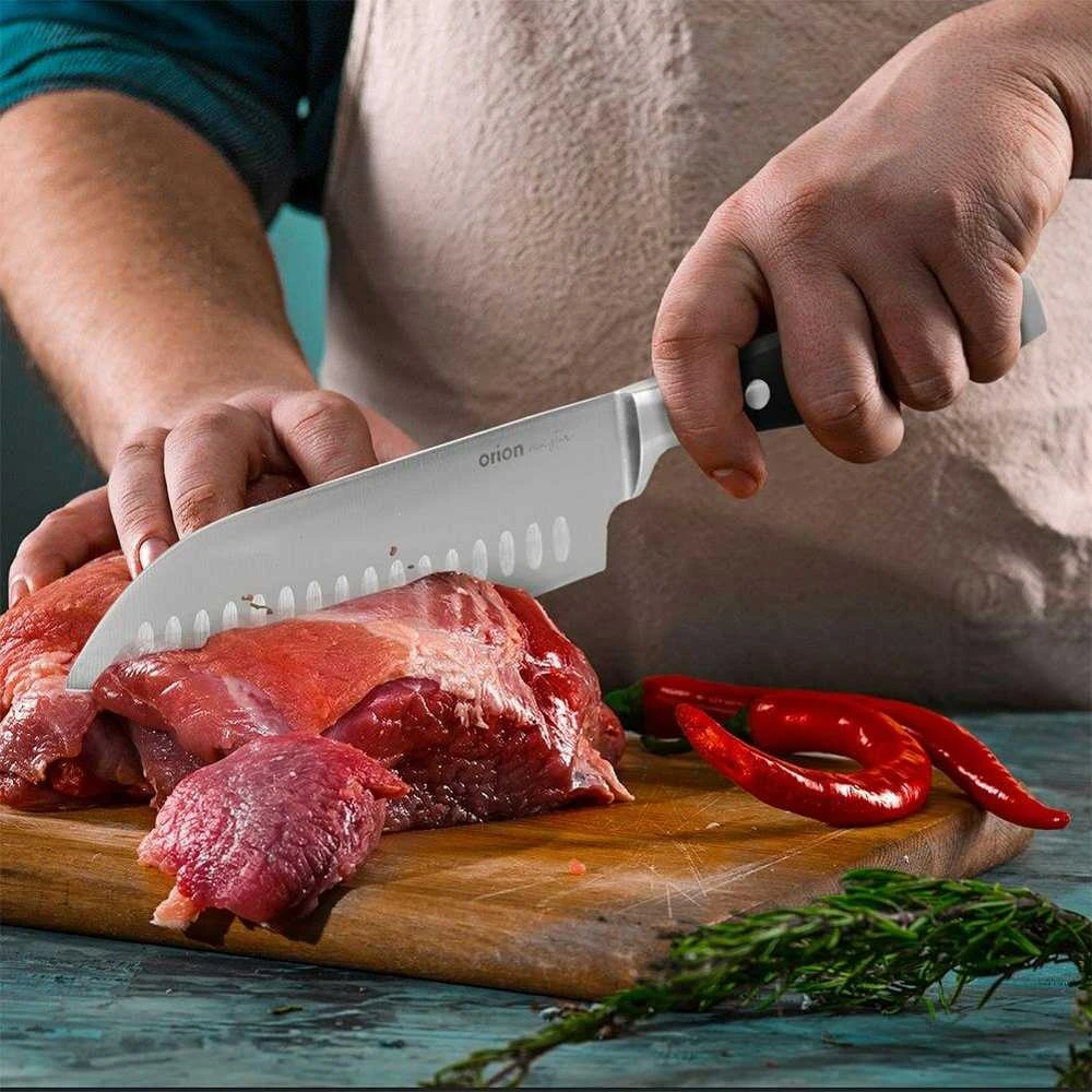 Azijietiško plieno virtuvinis peilis Santoku pjaustymui, 33 cm