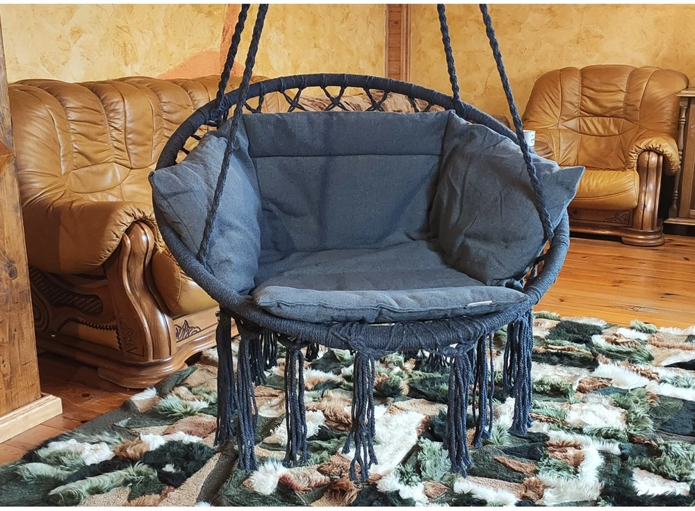 AŽŪRO RŪŠINIO RAŠTO HAMAKAS-KABAMAS KĖDĖ 80X60CM LUXE SU PAGALVĖLE, PILKA