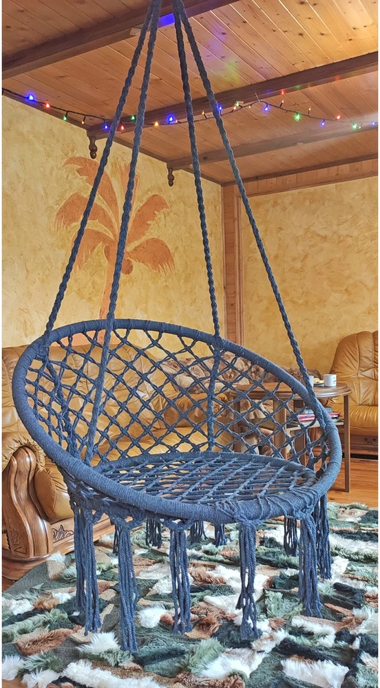 AŽŪRO RŪŠINIO RAŠTO HAMAKAS-KABAMAS KĖDĖ 80X60CM LUXE SU PAGALVĖLE, PILKA