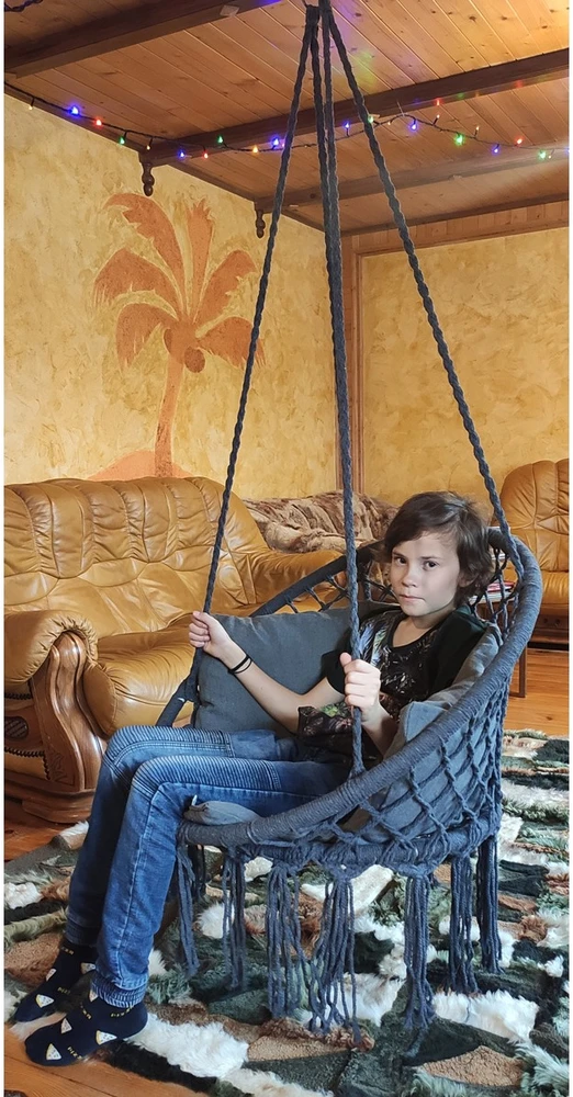 AŽŪRO RŪŠINIO RAŠTO HAMAKAS-KABAMAS KĖDĖ 80X60CM LUXE SU PAGALVĖLE, PILKA