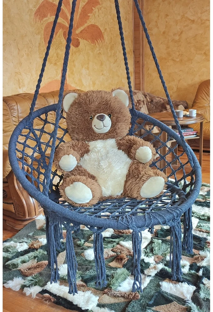 AŽŪRO RŪŠINIO RAŠTO HAMAKAS-KABAMAS KĖDĖ 80X60CM LUXE SU PAGALVĖLE, PILKA