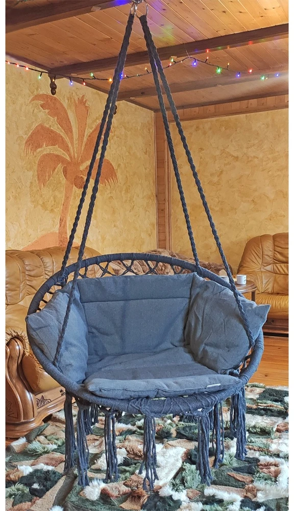 AŽŪRO RŪŠINIO RAŠTO HAMAKAS-KABAMAS KĖDĖ 80X60CM LUXE SU PAGALVĖLE, PILKA