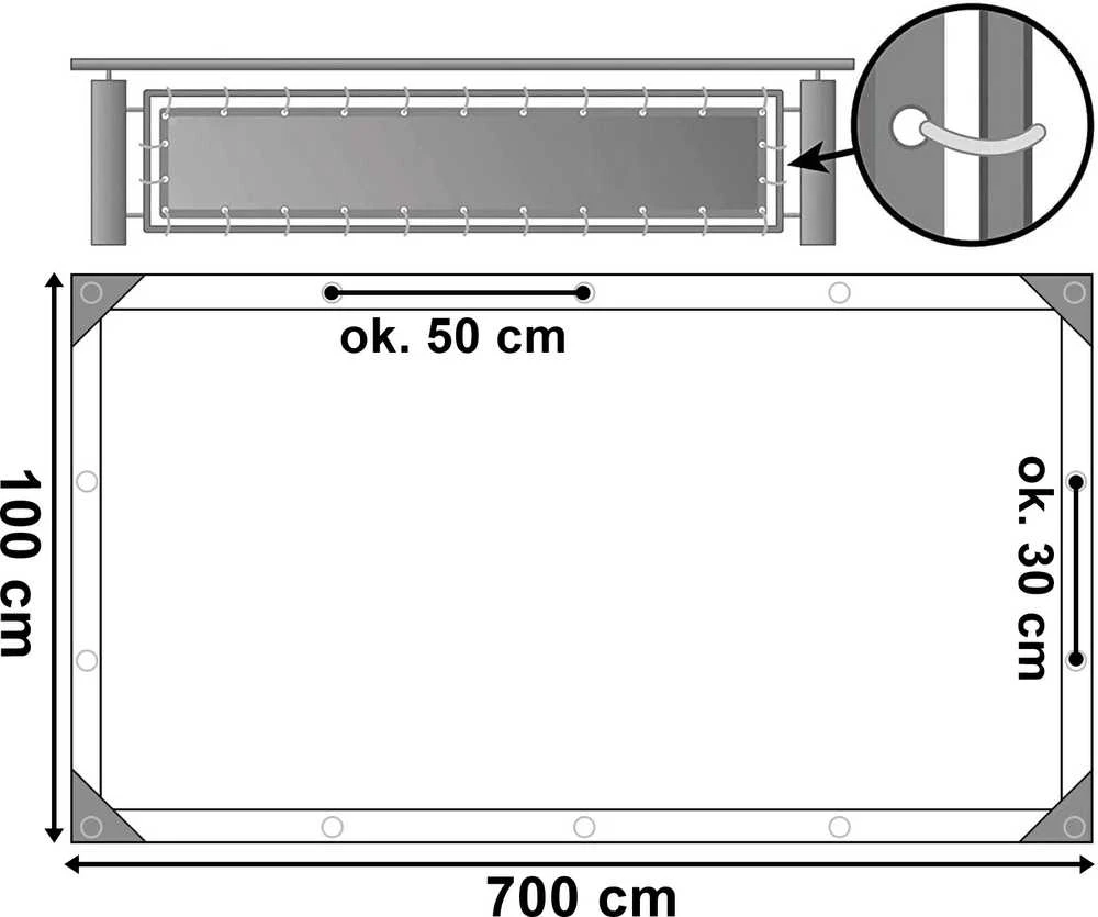 Balkono kilimėlio užvalkalas, pilkas, 1x7 m