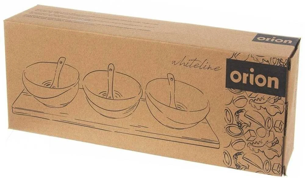 Baltos porcelianinės užkandžių dubenys su šaukštais ant WHITELINE padėklo, 32 cm, 7 vnt.