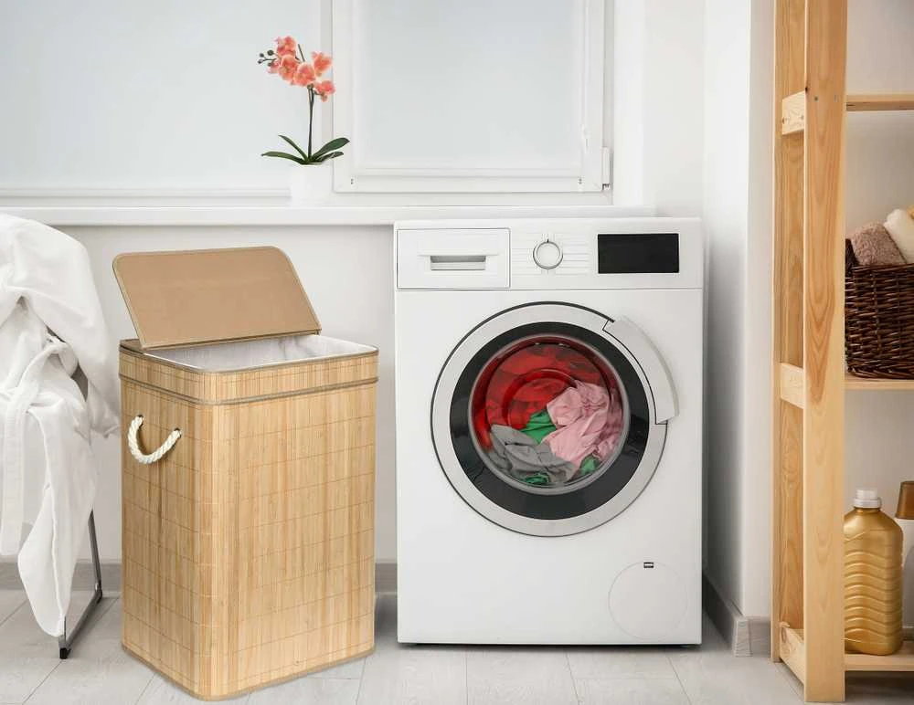 Bambukinis skalbinių krepšelis su užvalkalu SOREN 80L natural