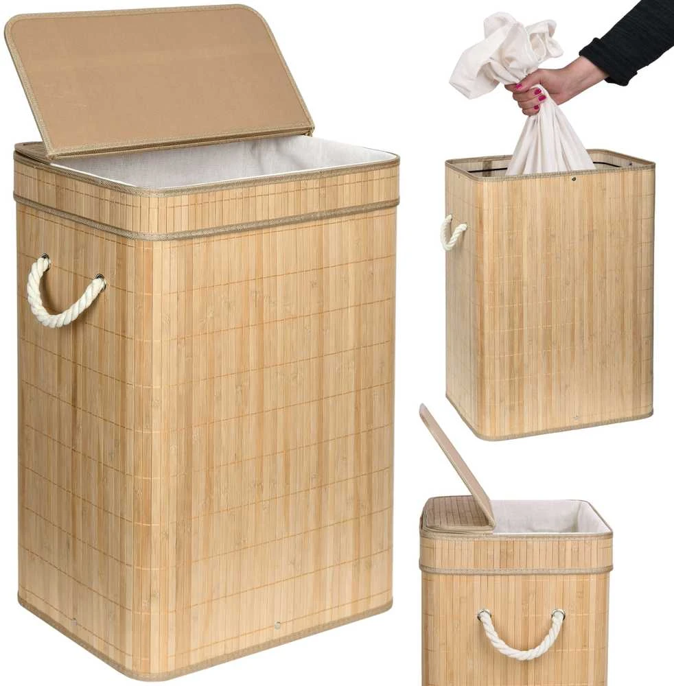 Bambukinis skalbinių krepšelis su užvalkalu SOREN 80L natural
