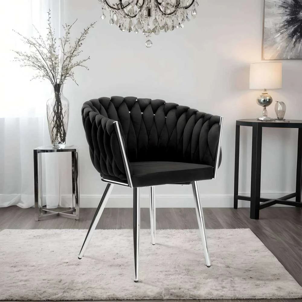 COFTON chromo VELVET austinė aksominė kėdė, juoda