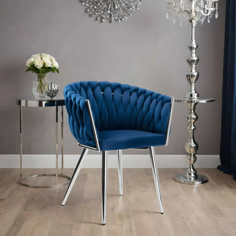 COFTON chromo VELVET austinė aksominė kėdė, tamsiai mėlyna