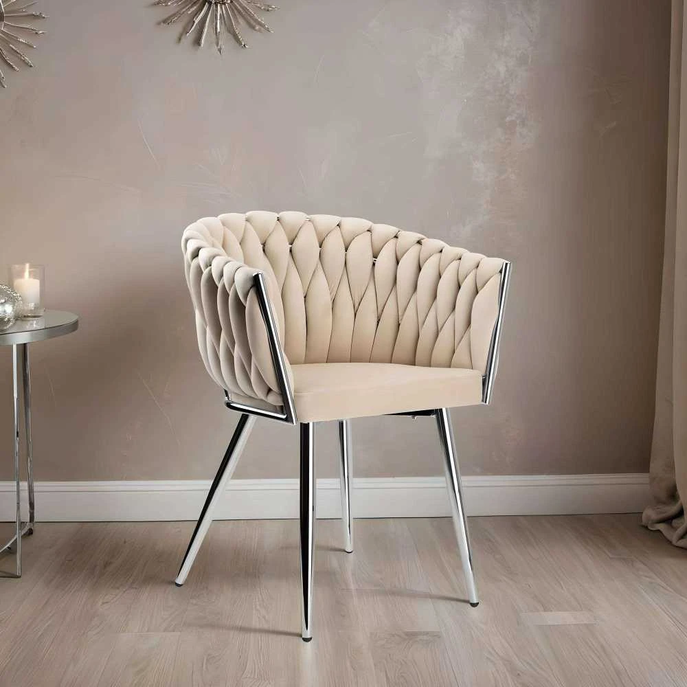 COFTON chromo VELVET smėlio spalvos austinė aksominė kėdė